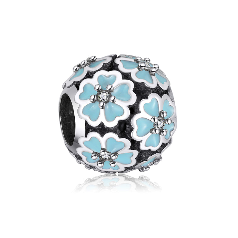 925 Sterling Silver Charm with Blue Flowers