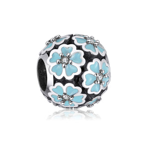 925 Sterling Silver Charm with Blue Flowers