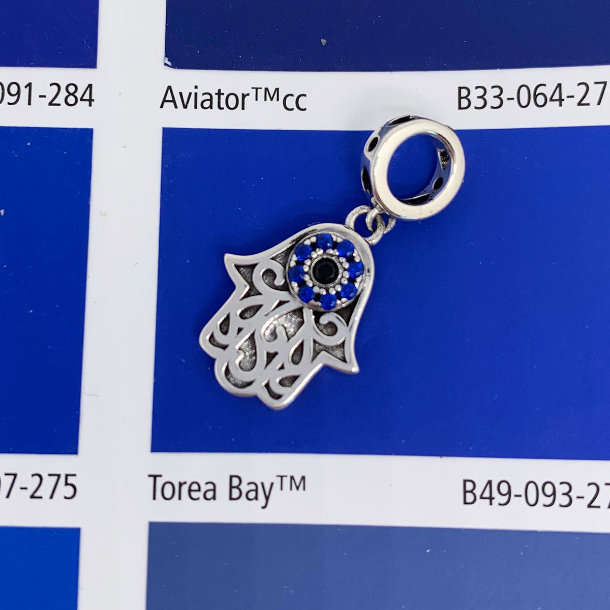 Hamsa hand of fatima silver charm evil eye frenelle