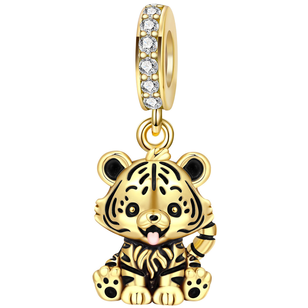 Gold tiger cub charm frenelle jewellery