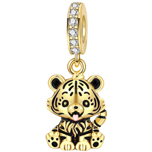 Gold tiger cub charm frenelle jewellery
