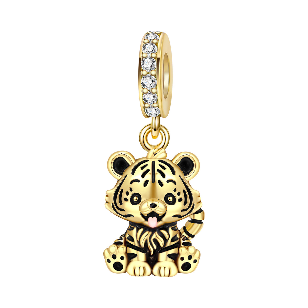 Gold tiger cub charm frenelle jewellery