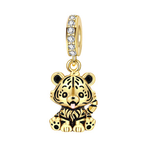 Gold tiger cub charm frenelle jewellery