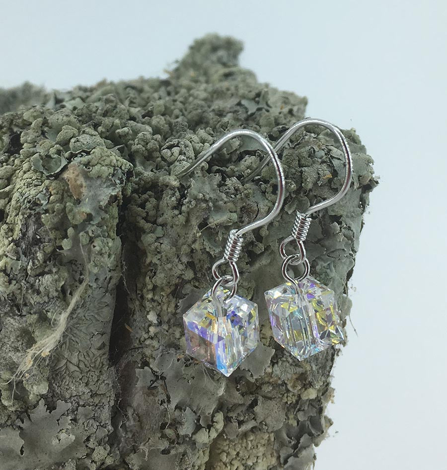 925 Sterling Silver Crystal Cube Earrings "Ariana"