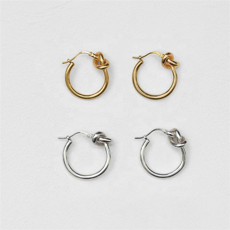 gold knotted hoop earrings frenelle jewellery