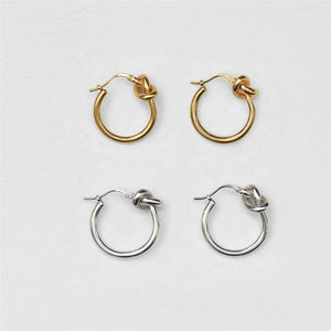 gold knotted hoop earrings frenelle jewellery