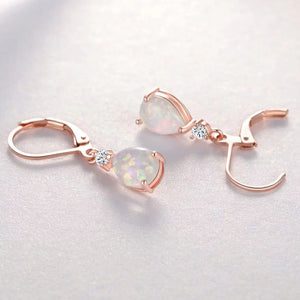 rose gold opal leverback earrings frenelle jewellery