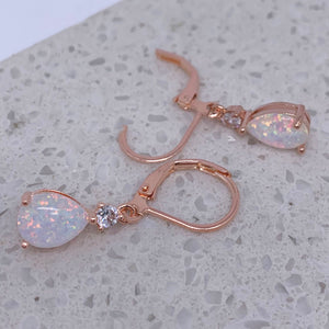 rose gold opal leverback earrings frenelle jewellery