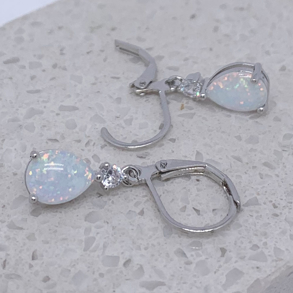 silver opal leverback earrings frenelle jewellery