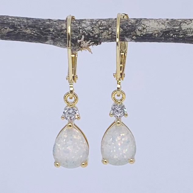 gold opal leverback earrings by frenelle jewellery