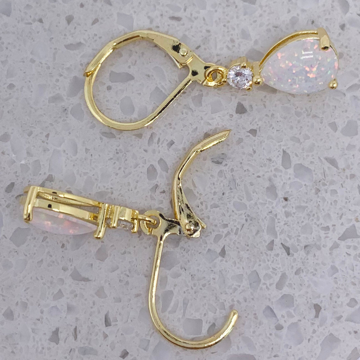 gold opal leverback earrings by frenelle jewellery