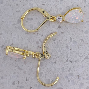 gold opal leverback earrings by frenelle jewellery