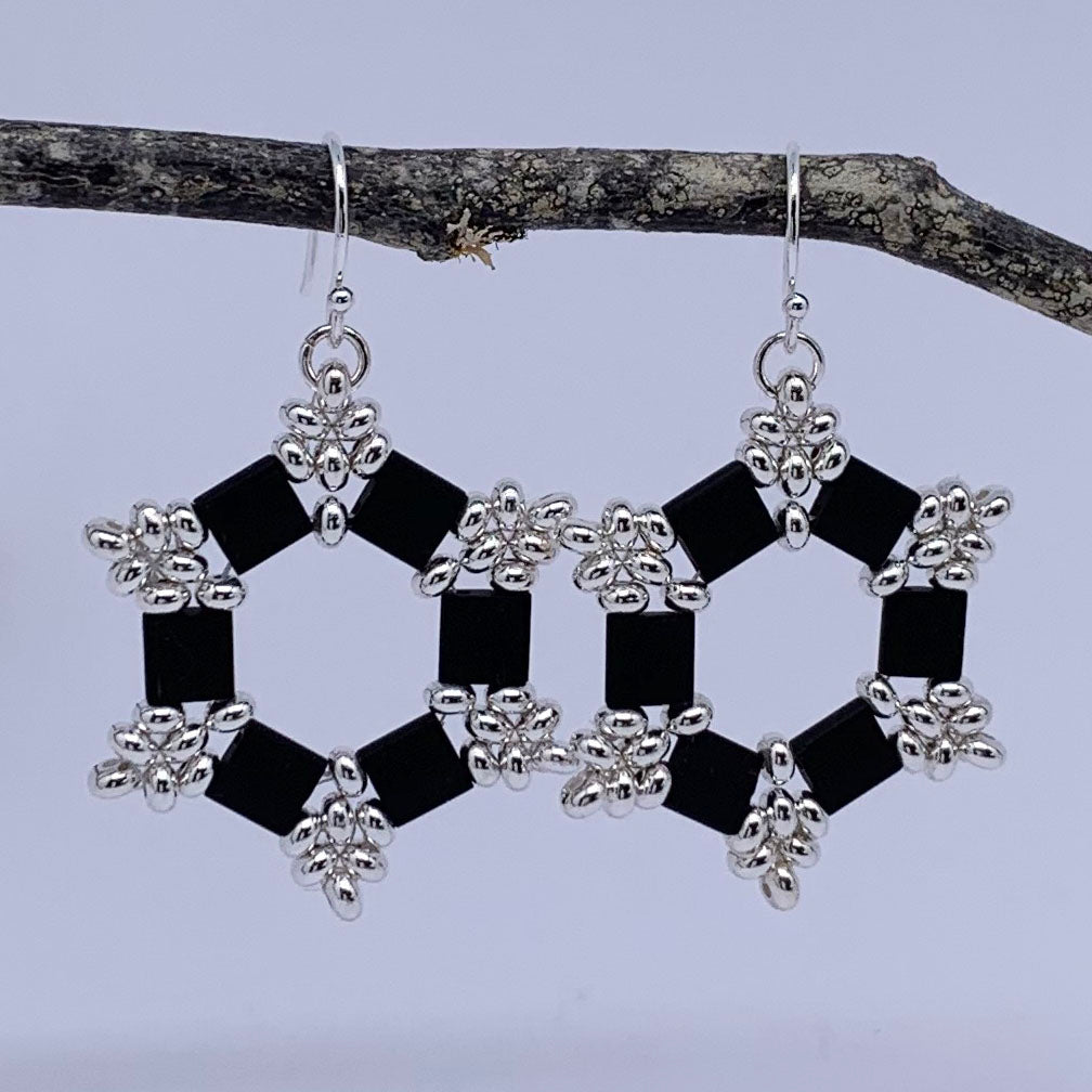 Silver Drop Earrings "Amarosa" (Black/Silver)