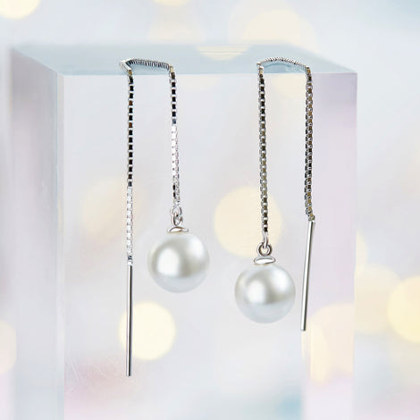 925 Sterling Silver Threader earrings with Swarovski pearls - 