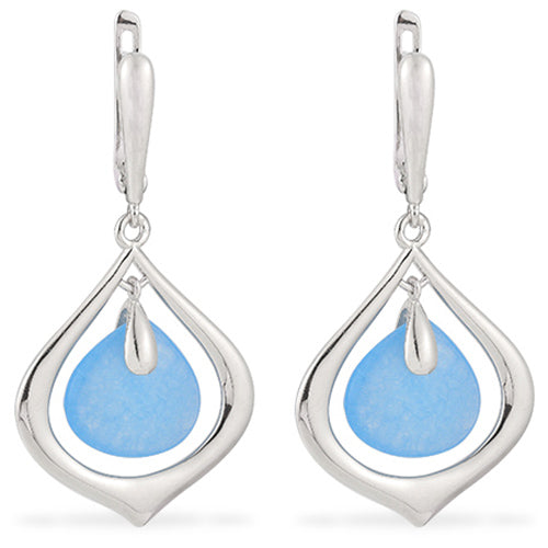 925 Sterling Silver Drop Earrings with Blue Zirconium Stone "Atasi"