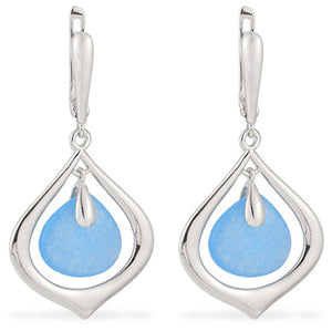 925 Sterling Silver Drop Earrings with Blue Zirconium Stone "Atasi"