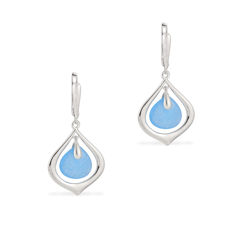 925 Sterling Silver Drop Earrings with Blue Zirconium Stone "Atasi"
