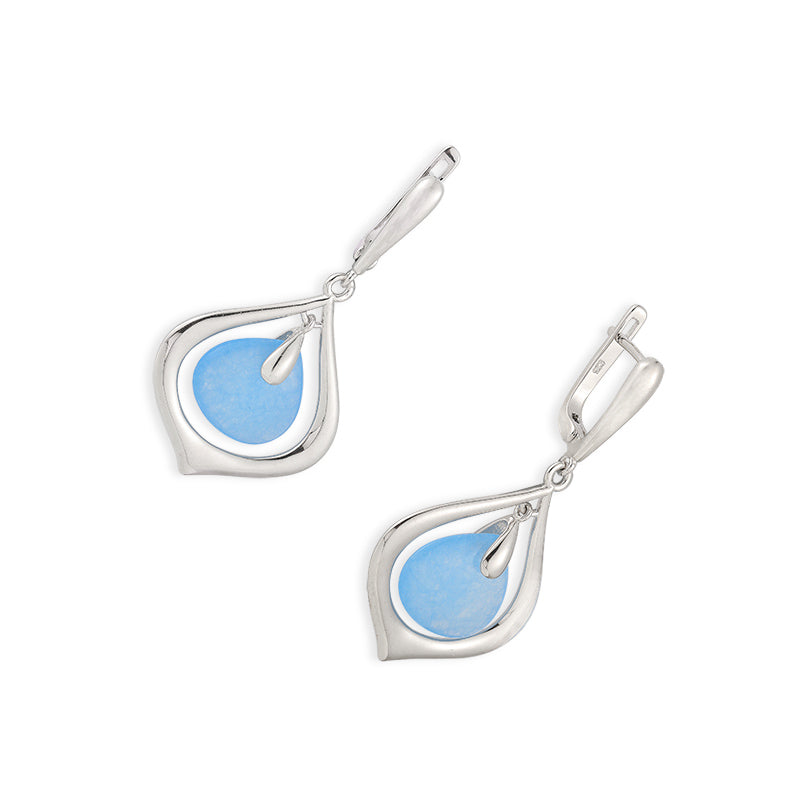 925 Sterling Silver Drop Earrings with Blue Zirconium Stone "Atasi"