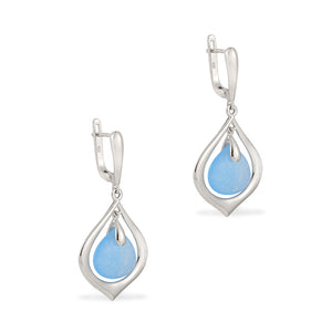 925 Sterling Silver Drop Earrings with Blue Zirconium Stone "Atasi"