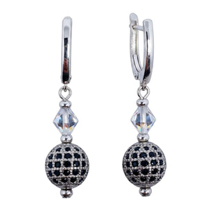silver drop huggie earrings with Swarovski crystals by Frenelle jewellery