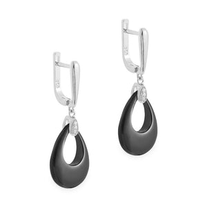 925 Sterling Silver Drop Earrings with Black Zirconium Ceramic Stone "Caledonia"