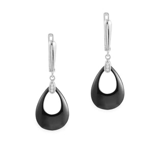 925 Sterling Silver Drop Earrings with Black Zirconium Ceramic Stone "Caledonia"