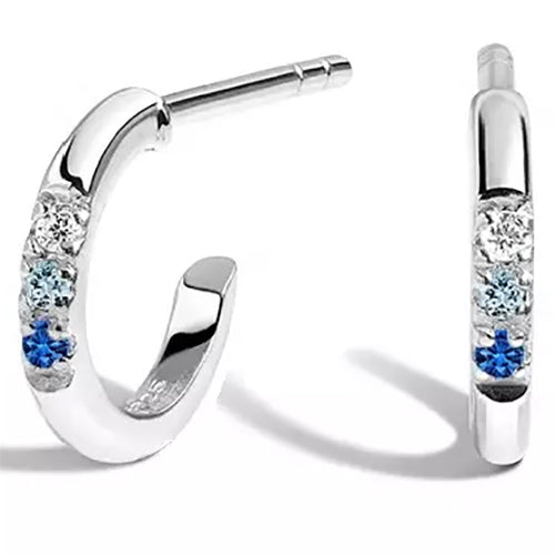 925 Sterling Silver Hoop Earrings with CZ Diamonds "Carlene" (Blue)