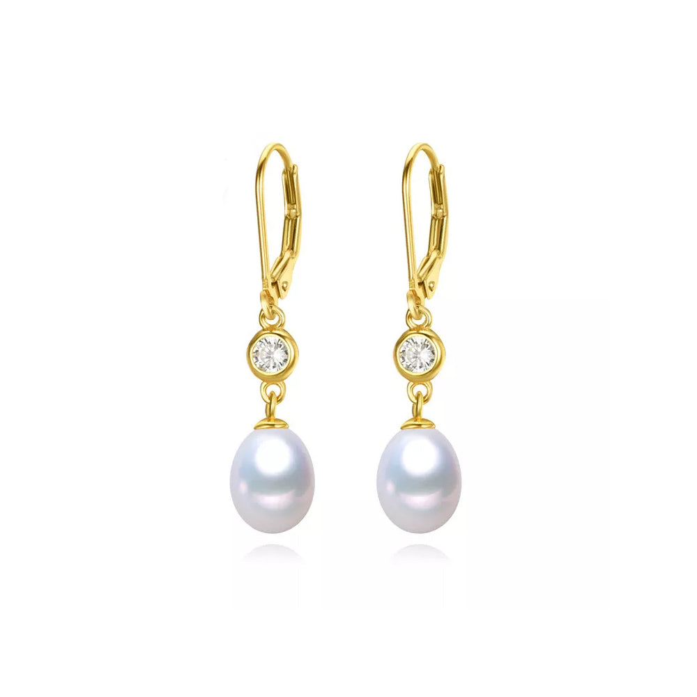 18K Gold Drop Crystal and Pearl Earrings "Cheryl"