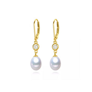18K Gold Drop Crystal and Pearl Earrings "Cheryl"