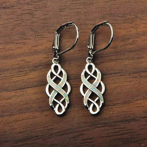 Silver Opal Celtic Earrings "Ciara" (White)