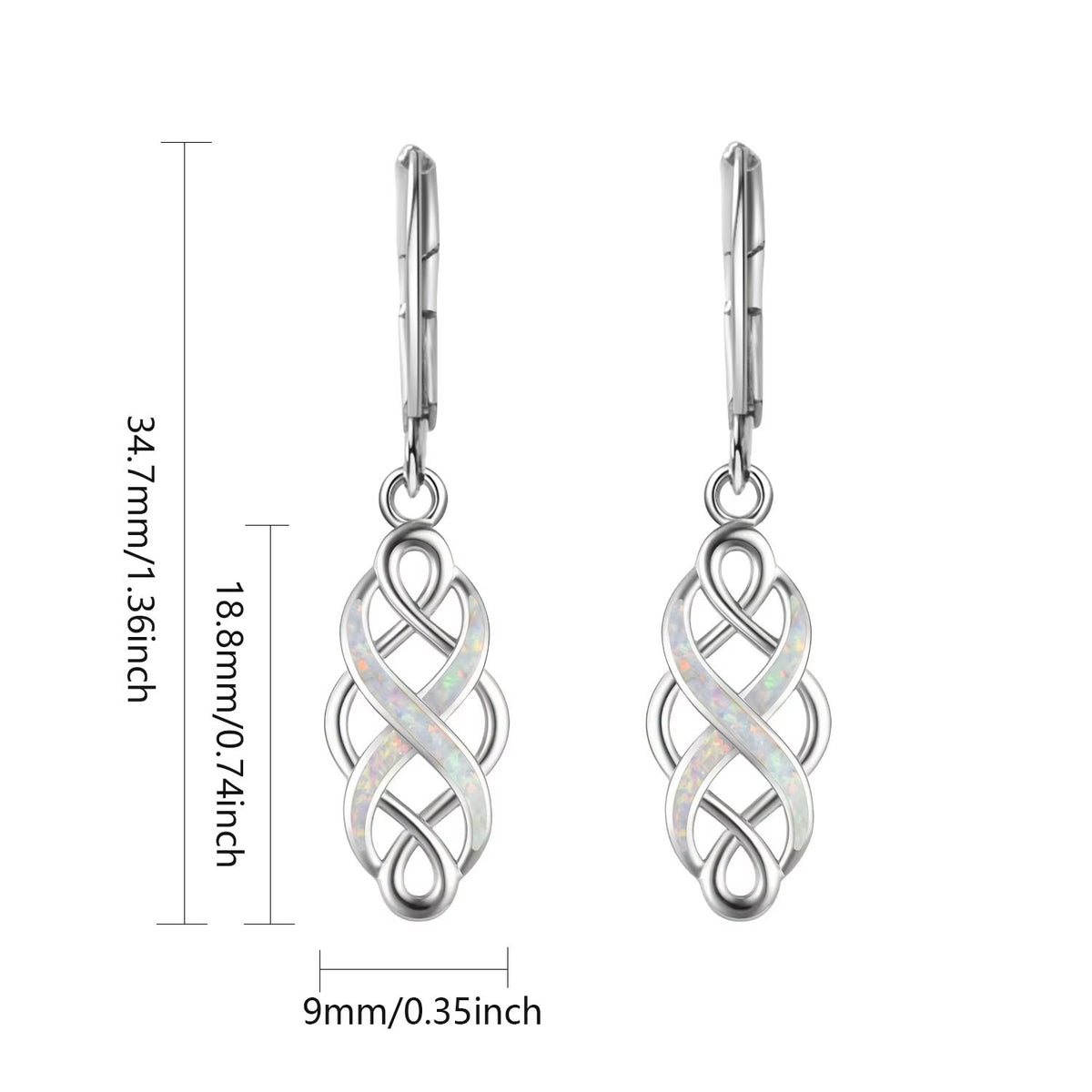 Silver Opal Celtic Earrings "Ciara" (White)