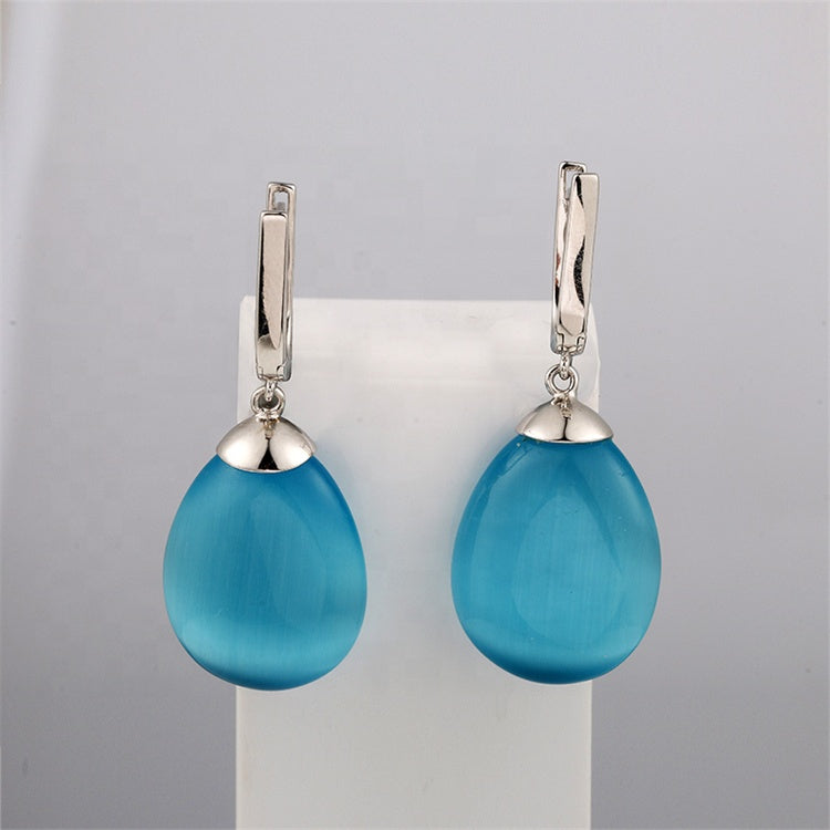 925 Sterling Silver Drop Earrings with Blue Zirconium Stone "Claire"
