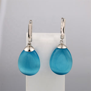 925 Sterling Silver Drop Earrings with Blue Zirconium Stone "Claire"