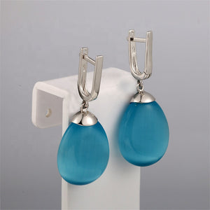 925 Sterling Silver Drop Earrings with Blue Zirconium Stone "Claire"