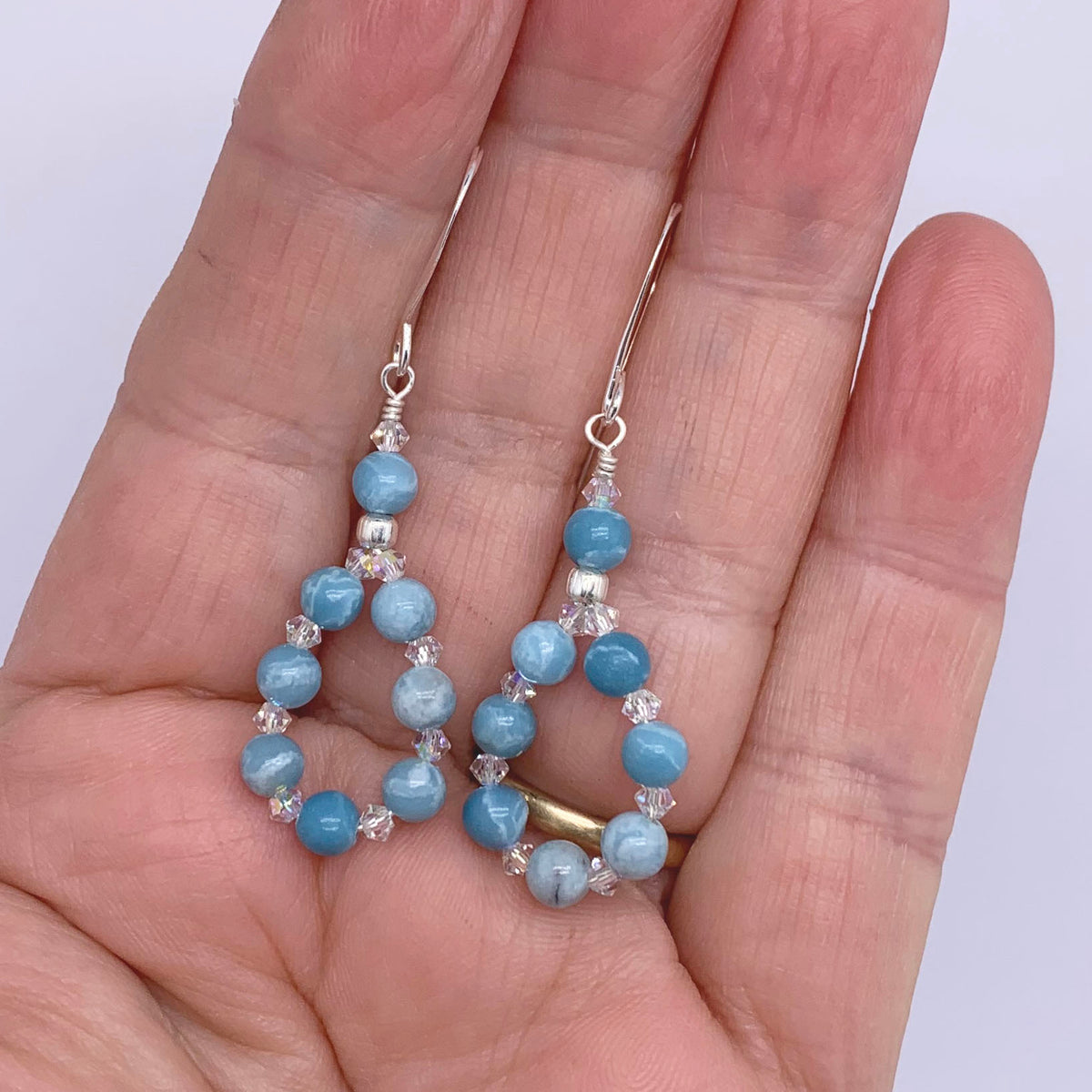 blue larimar silver crystal earrings by frenelle jewellery