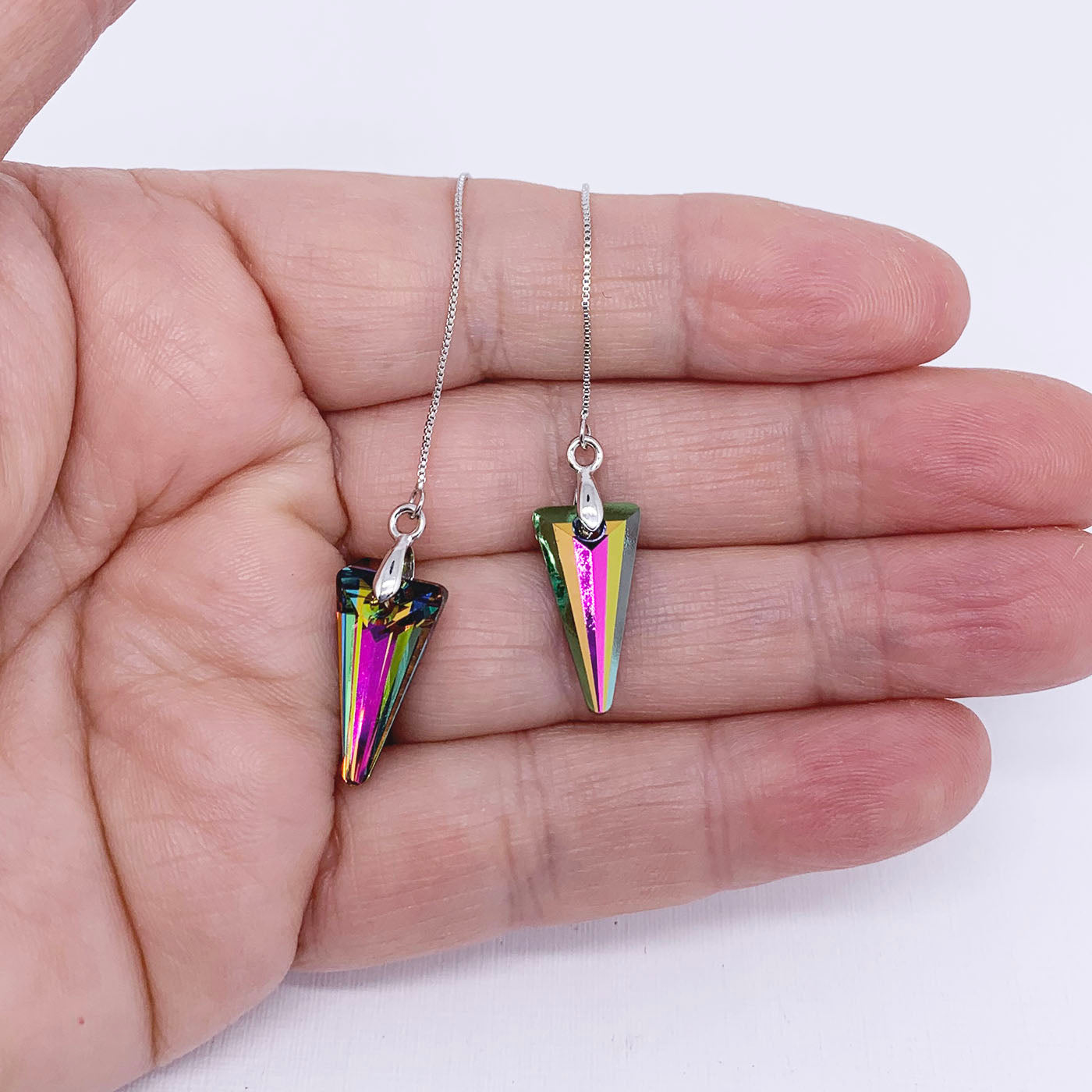 Silver Crystal Threader Earrings "Elara" (Coloured)