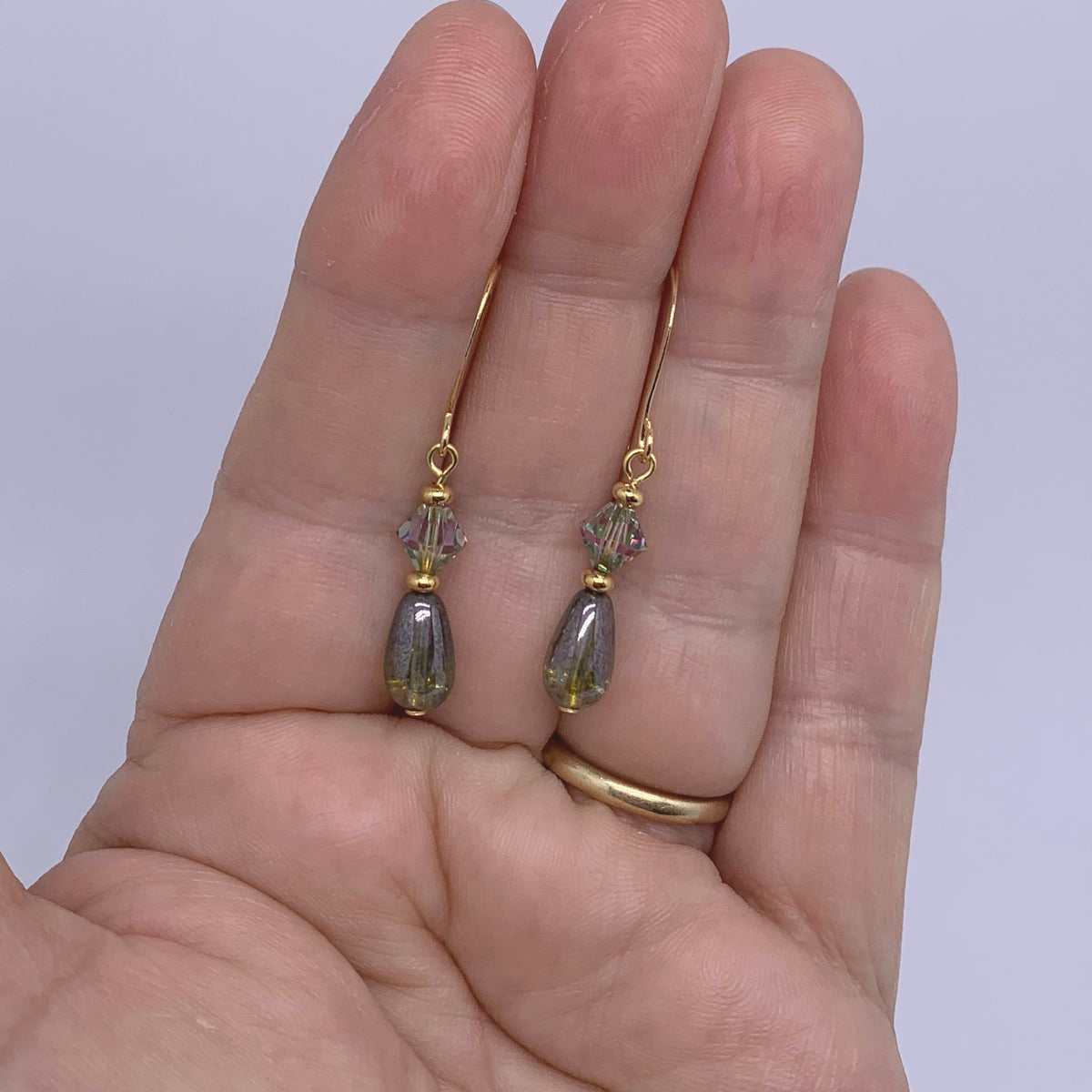 gold green drop earring jewellery by frenelle auckland nz