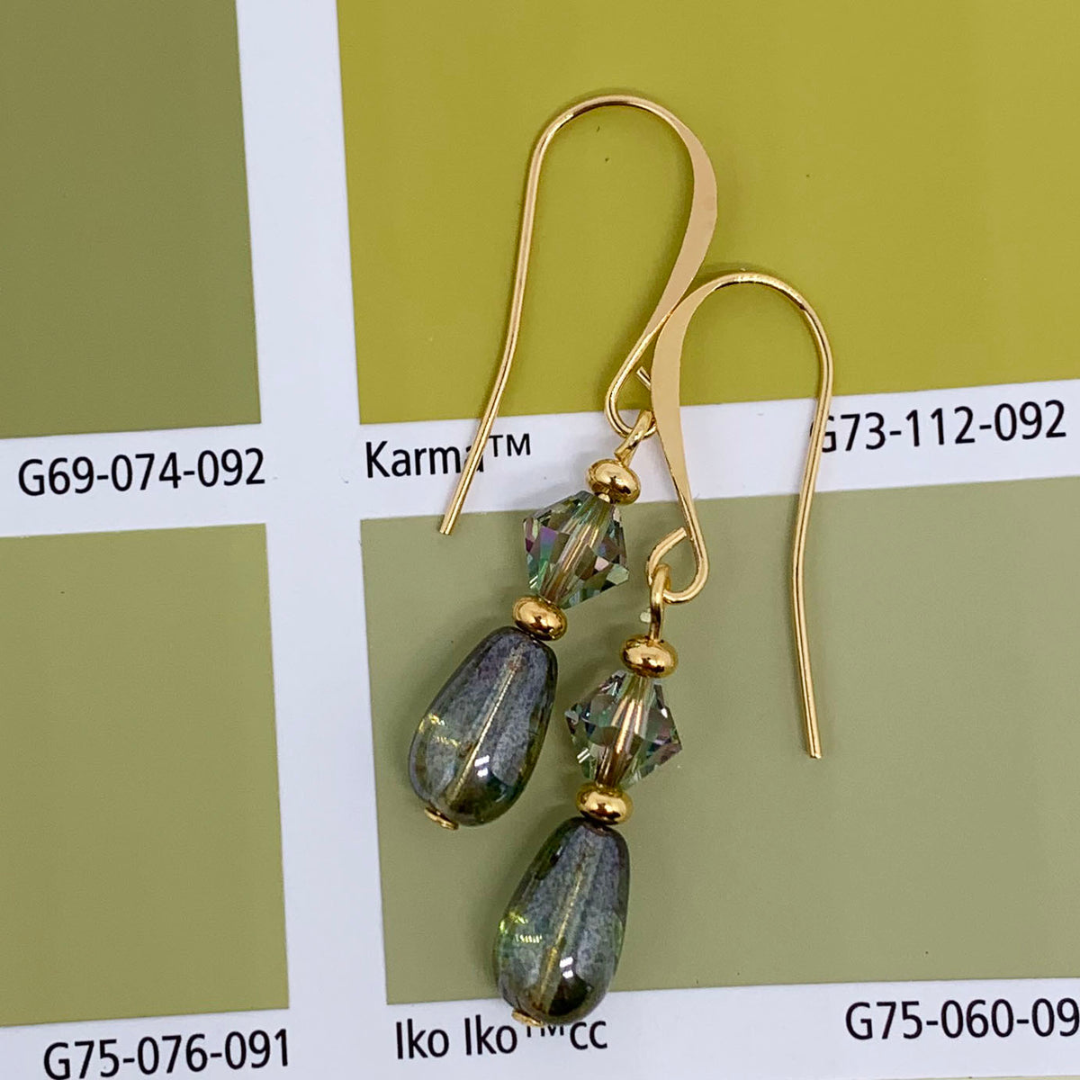 gold green drop earring jewellery by frenelle auckland nz