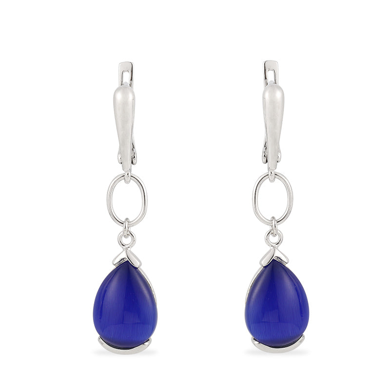 925 Sterling Silver drop earrings with blue Zirconium Stone "Indigo"