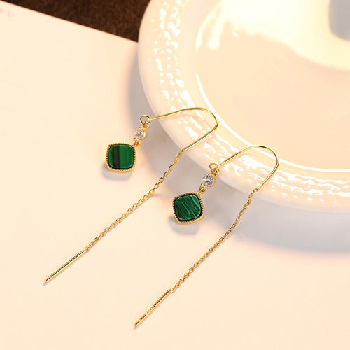 18K Gold Malachite Threader Earrings "Jakata"