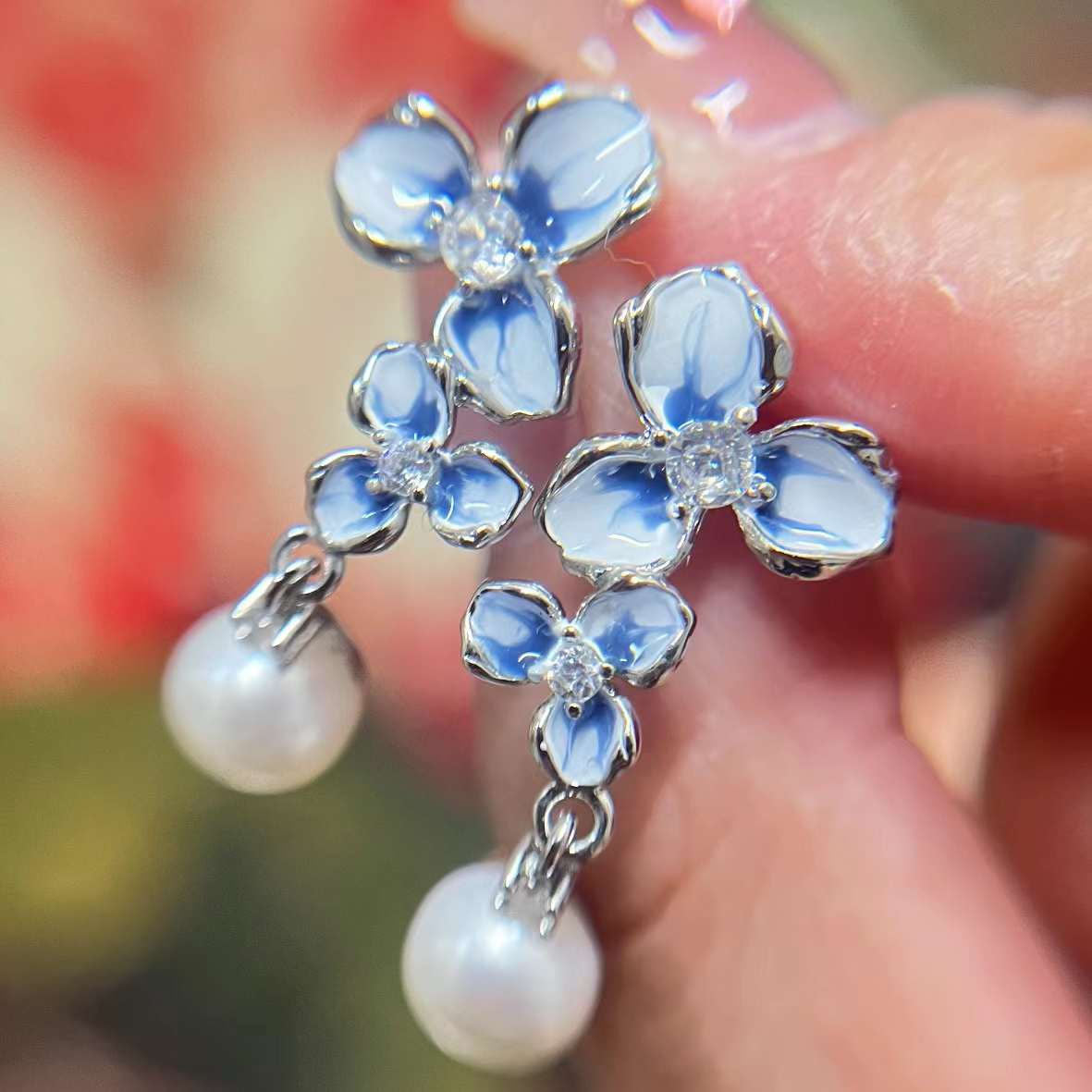 blue flower pearl earrings buy online from frenelle auckland nz