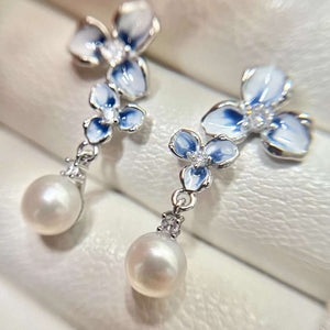blue flower pearl earrings buy online from frenelle auckland nz