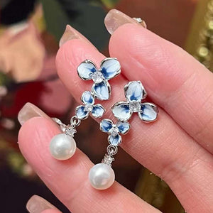 blue flower pearl earrings buy online from frenelle auckland nz