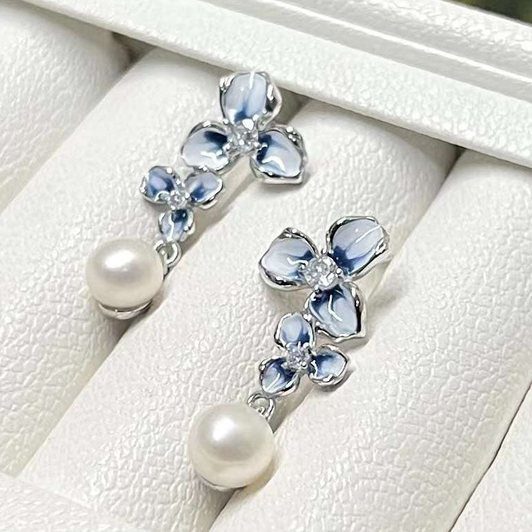blue flower pearl earrings buy online from frenelle auckland nz