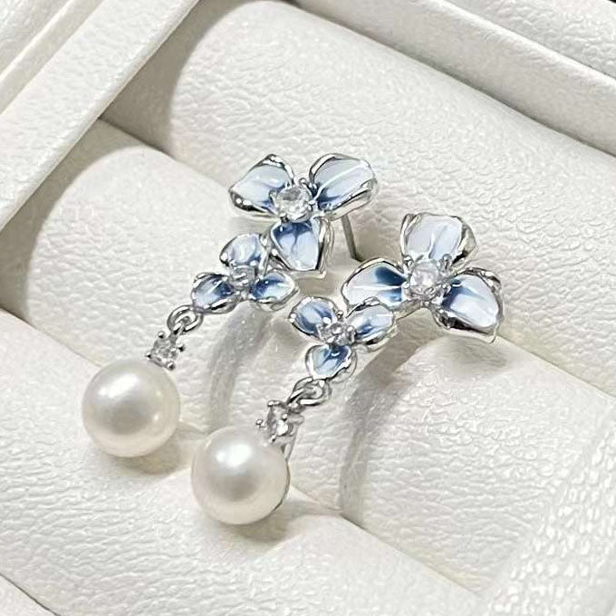 blue flower pearl earrings buy online from frenelle auckland nz