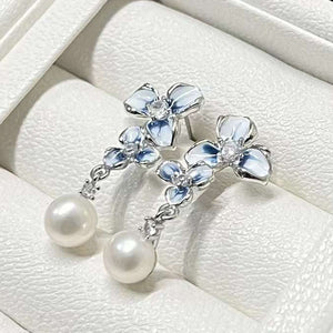 blue flower pearl earrings buy online from frenelle auckland nz