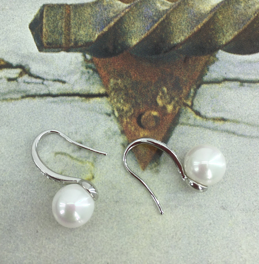 18K White Gold Crystal and Pearl Earrings "Julia"