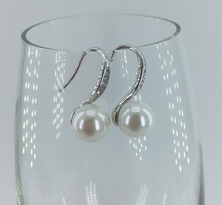 18K White Gold Crystal and Pearl Earrings "Julia"