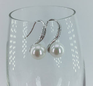 18K White Gold Crystal and Pearl Earrings "Julia"