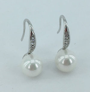 18K White Gold Crystal and Pearl Earrings "Julia"